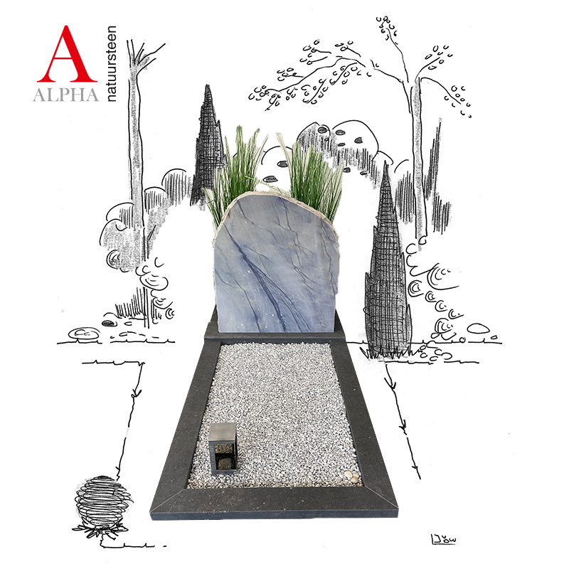 Belgisch hardsteen compleet monument met Azul Macuba ruwe st