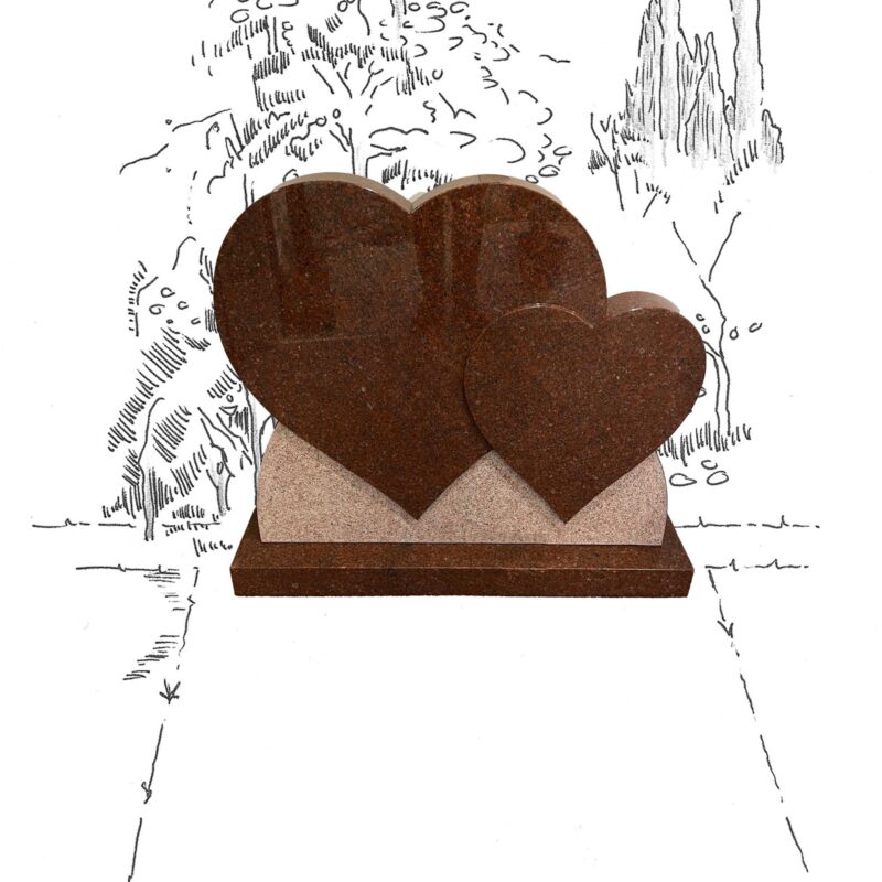 Imperial Red granieten staand monument met dubbel hart