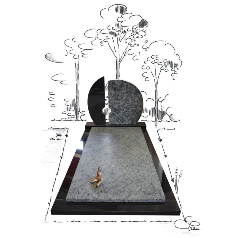 Zwart + Olive green compleet monument met dubbele letterplaten