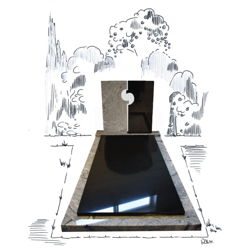 Zwart + Viscount white compleet monument met twee zuilen